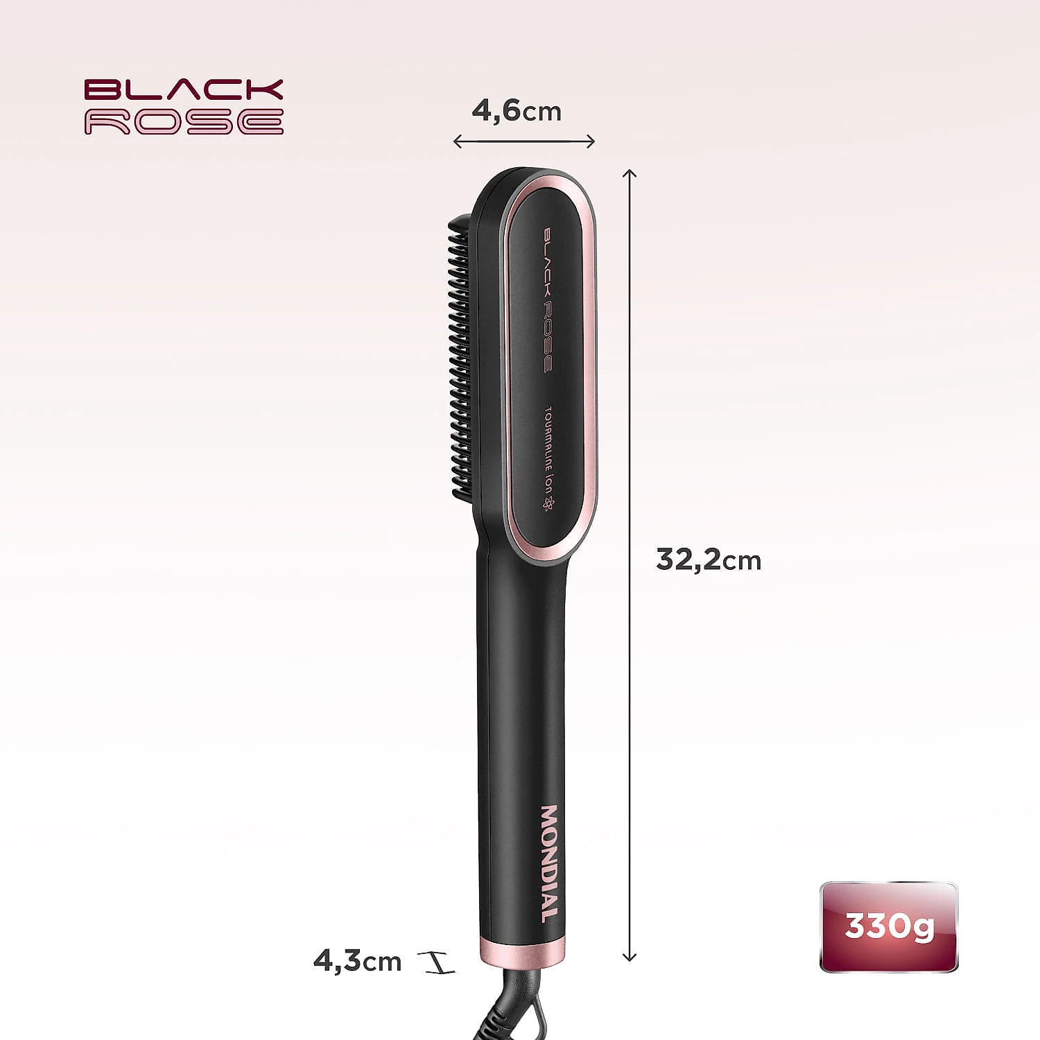 Escova Alisadora Black Rose Mondial Preto/Rose -EA-07 ESCOVA ALISADORA EA-07 BIVOLT