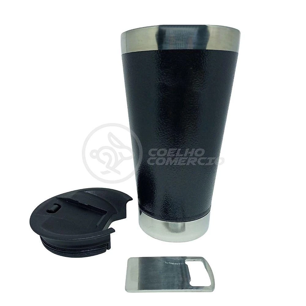 Copo Térmico Com Tampa E Abridor De Garrafa 473ml Preto