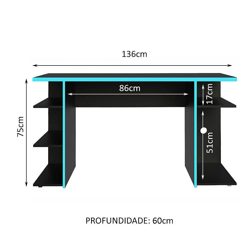 Miniatura Mesa Computador Gamer Madesa 9409 Preto/Azul