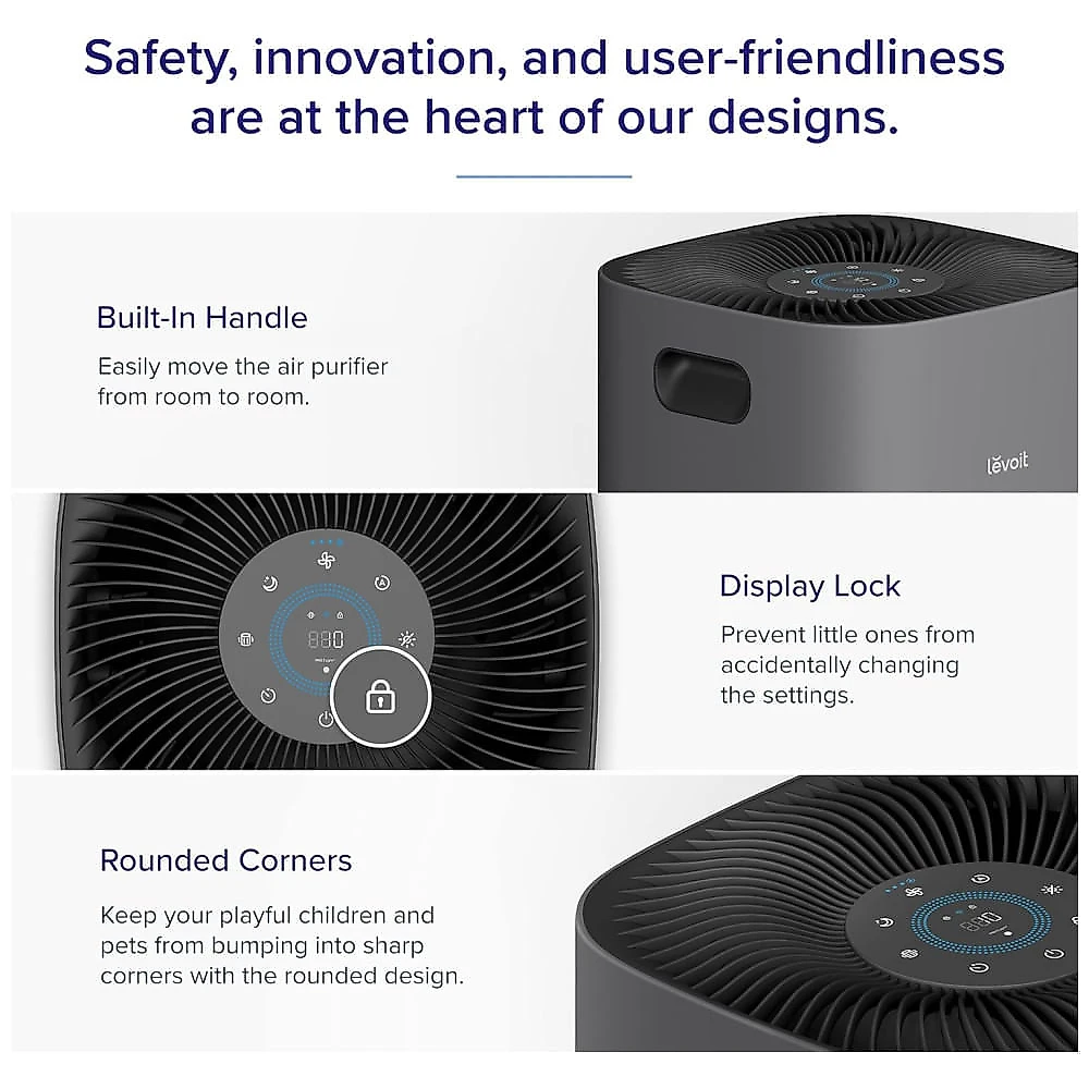 Purificador de Ar LEVOIT para Residências em Ambientes Amplos de até 147 m² com Wi-Fi Inteligente, Monitor de Partículas, Modo de Sono HEPA, Filtro 3