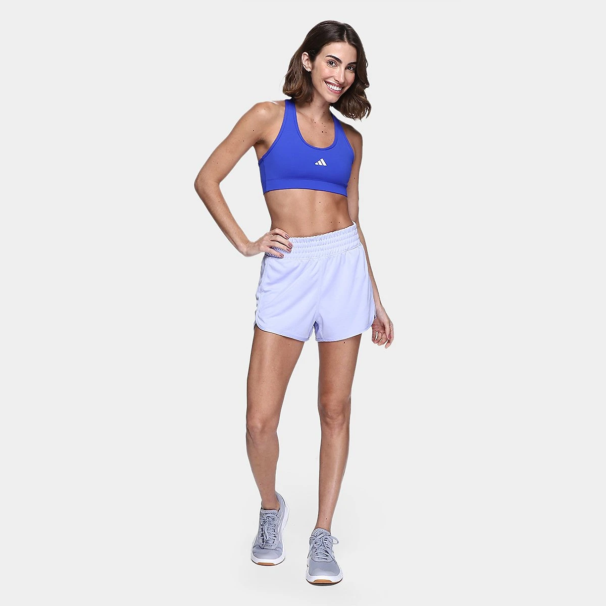 Miniatura Short Adidas Pacer Knit Feminino Lilás+Branco - G
