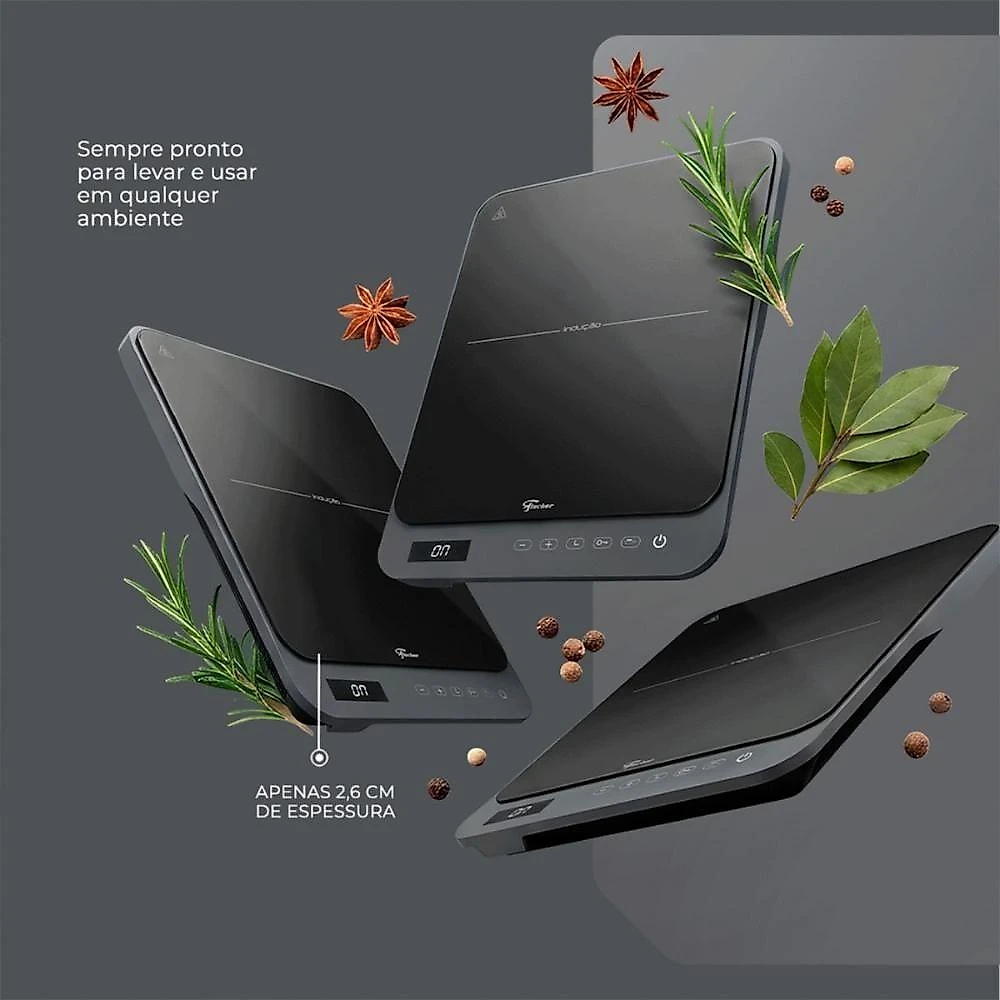 Cooktop de Indução Portátil Fischer 1 Boca Touch Screen Preto Bivolt