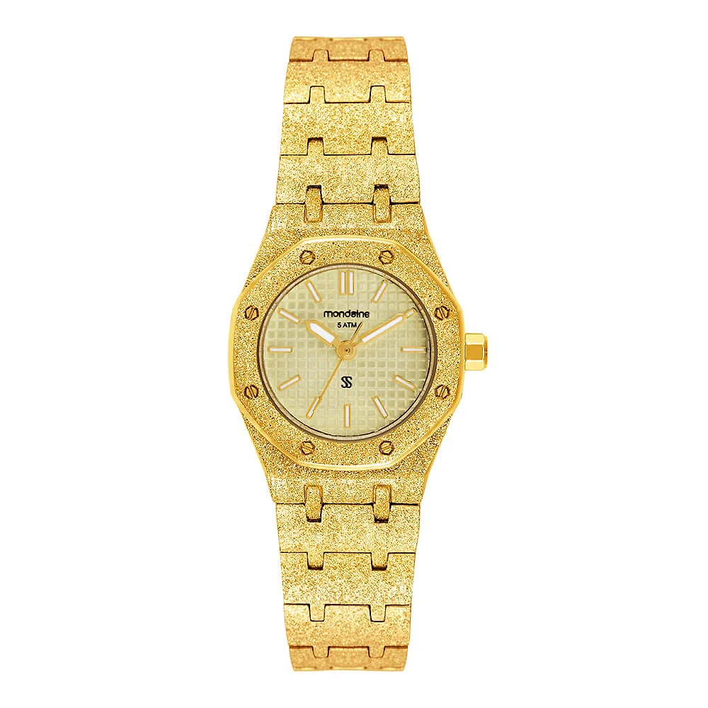 Relógio Feminino Analógico Textura Dourado