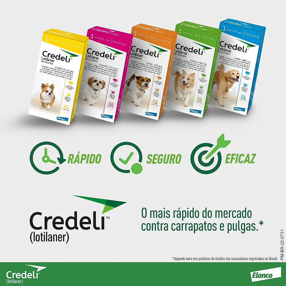 Antipulgas e Carrapatos Elanco Credeli Lotilaner para Cães de 11 a 22 Kg - 1 Comprimido
