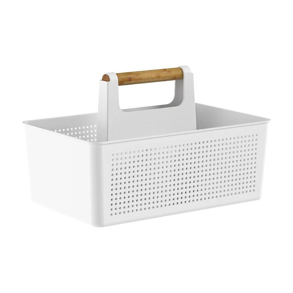 Organizador para Lavanderia Multiuso Flow 8L Polipropileno Alça Bambu Branco Ou