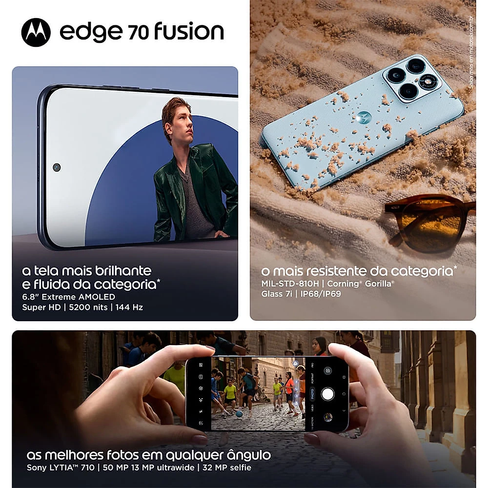 Smartphone Motorola Edge 70 Fusion 5G 256GB 24GB (8GB RAM + 16GB RAM Boost) Câmera 50MP Sony Lytia 710 Tela 1.5K Grafite