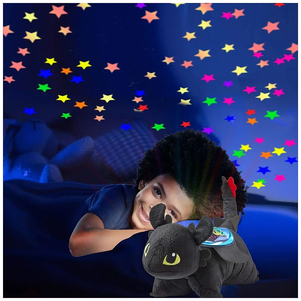 Pelúcia com Luzes Pillow Pets NBC Universal Como Treinar o Seu Dragão Banguela 28cm - Brinquedo de Pelúcia, Arco-Íris, Preto