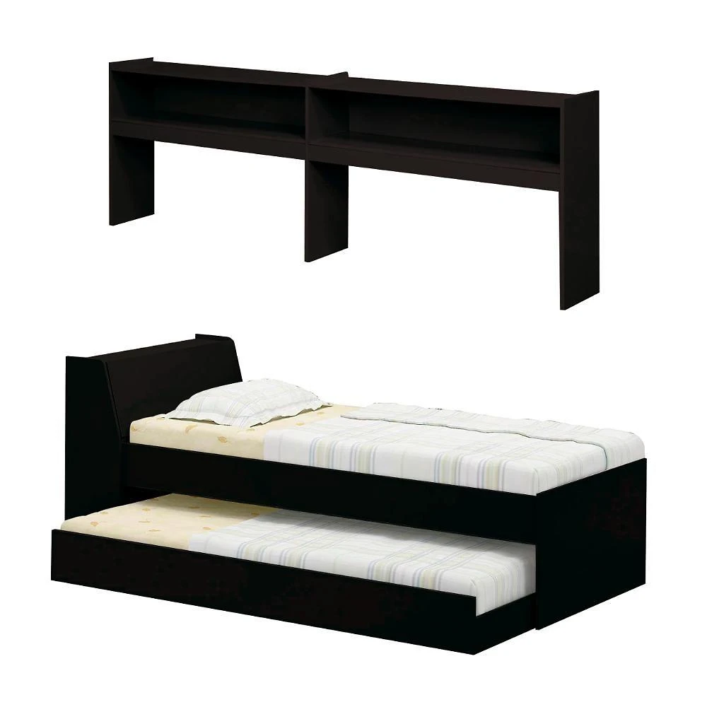 Bicama com Estante Solteiro BB2829 com Baú e Cama Auxiliar MDP-MDP Preto Ditália Móveis 219,6CM