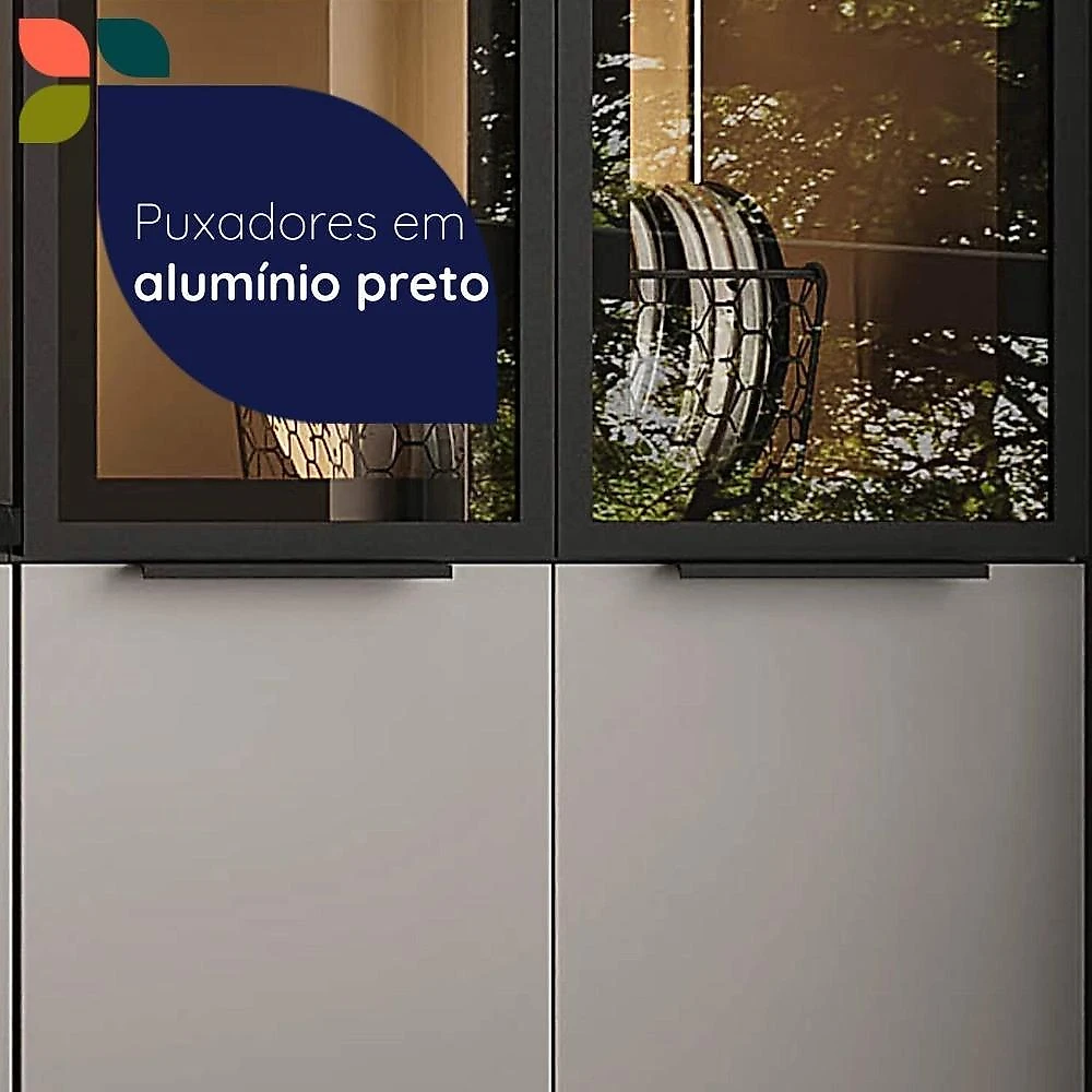 Paneleiro de Cozinha 70cm com Iluminação e com Rodapé 2 Portas com Vidro Lumina Cinza