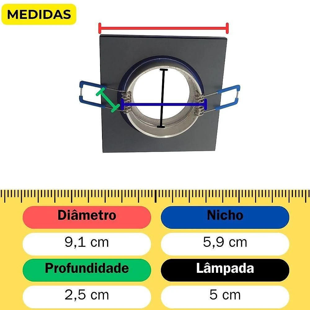 Spot de Embutir Quadrado Alumínio Dicróica MR16 50W 220V Azul Llum