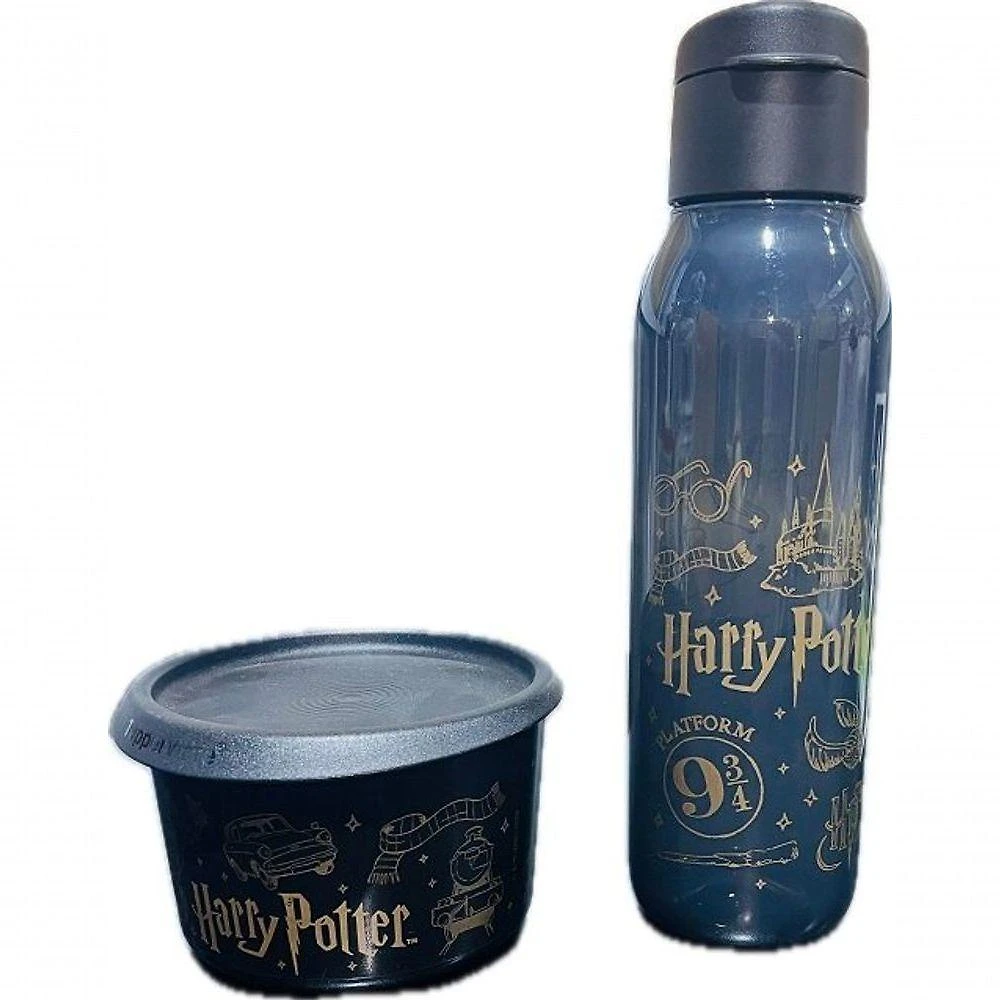 Kit 2 Peças Pote 575ml e Garrafa 750ml Harry Potter em Plástico Preto Tupperware