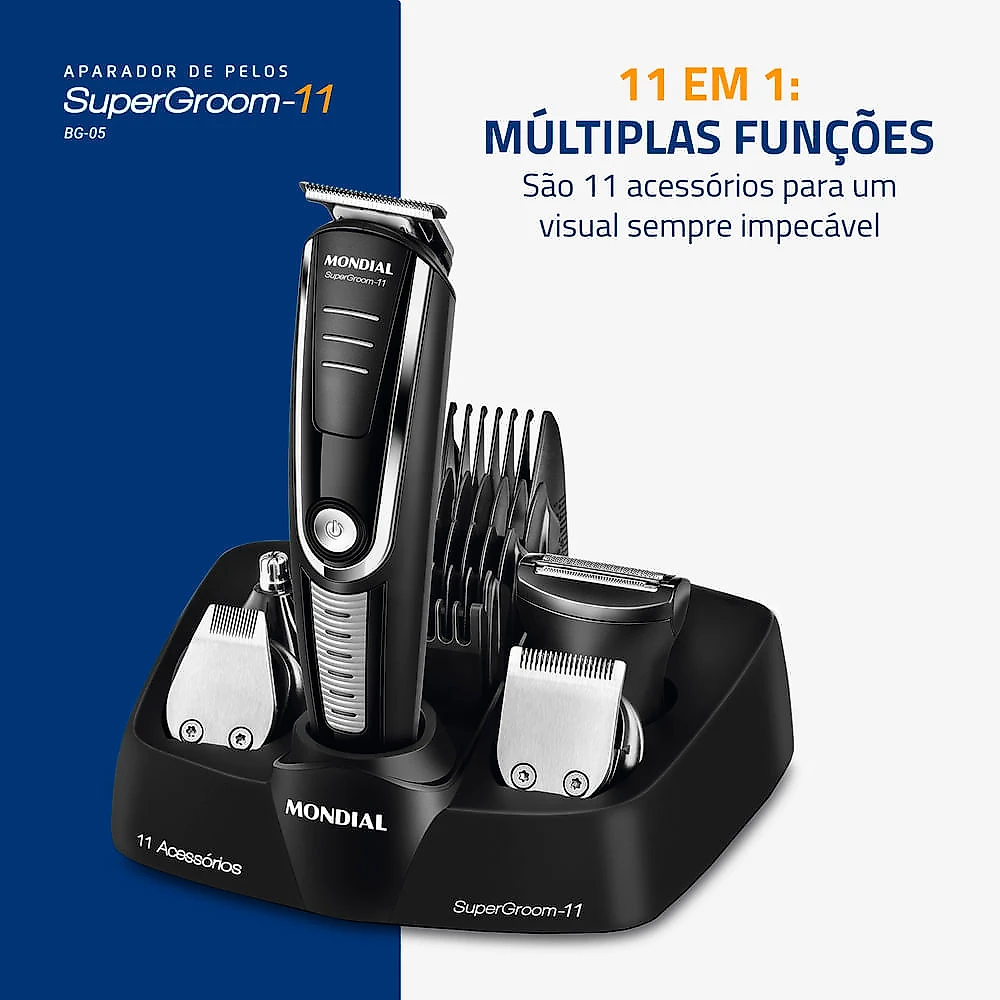 Aparador de Pelos Super Groom 11 Mondial BG-05 BODY GROOM-BIV-PRETO/PRATA