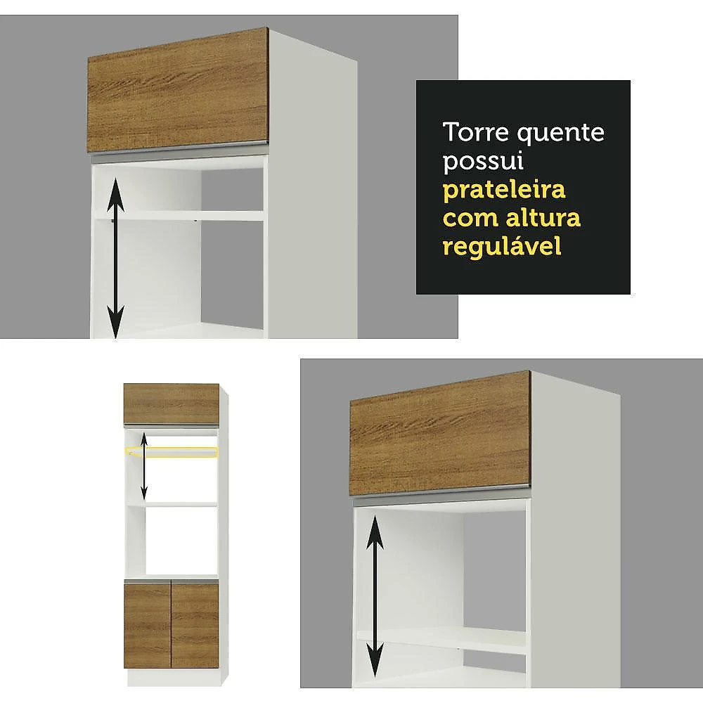 Cozinha completa madesa cristal com armário e balcão (sem tampo e pia) - branco/rustic