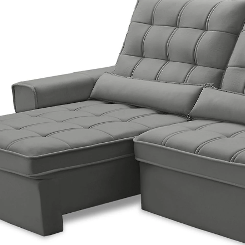 Sofá Retrátil Reclinável Para Sala 3 Lugares 250cm Nebrasca F04 Veludo Cinza Claro - Lyam Decor