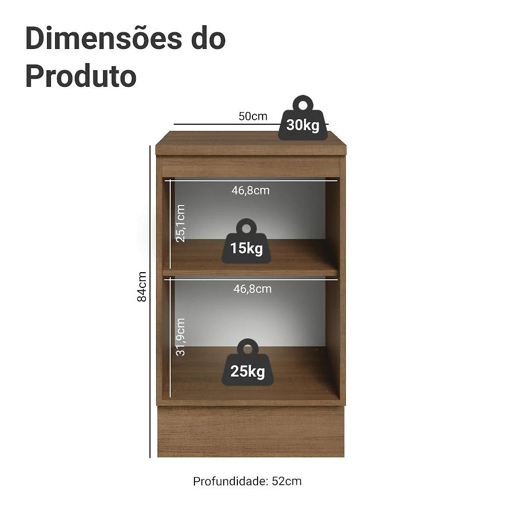 Balcão de cozinha 50cm 1 porta rustic/branco vik madesa