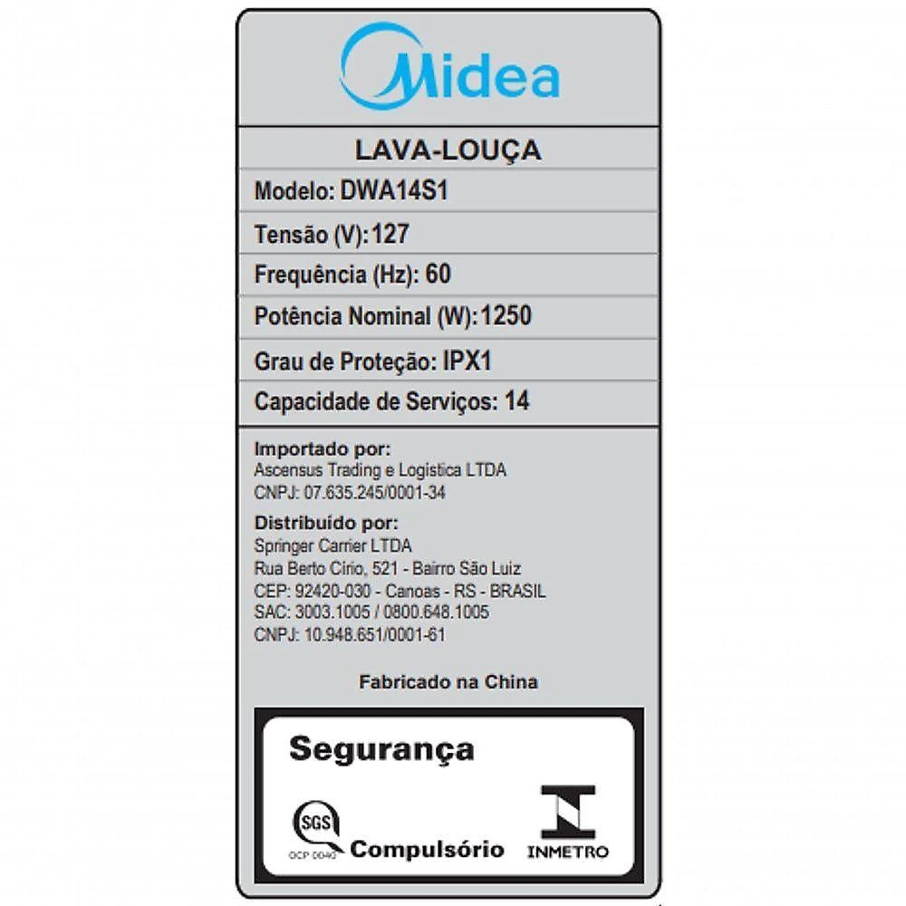Lava louça midea cinza 127v 14 serviços (dwa14s1)