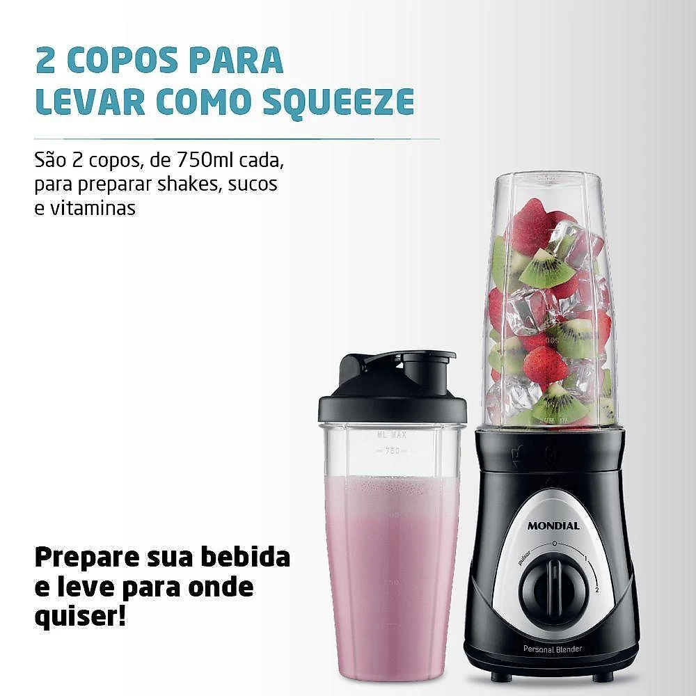 Liquidificador portátil mondial personal blender dg-01 300w 0,75l 2 velocidades preto 110v