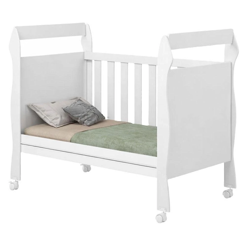 Guarda Roupa Infantil Flocos 3 Portas 2 Gavetas MDF 70CM Branco com Berço e Colchão Tigus Móveis