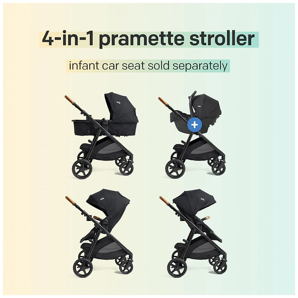 Carrinho Joie Ginger Marrom 4-em-1 Pramette do Nascimento até 22,7 kg com Rodas Todo Terreno