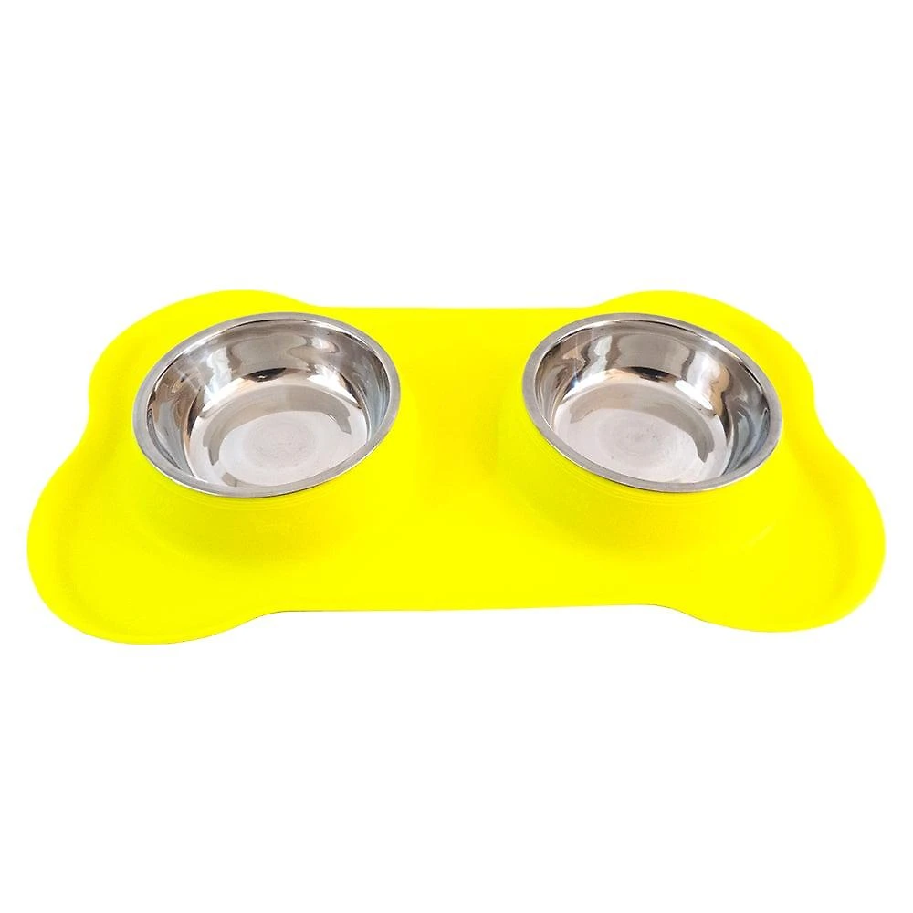Tigela Dupla de Inox com Base de Silicone Amarelo - Tam. P