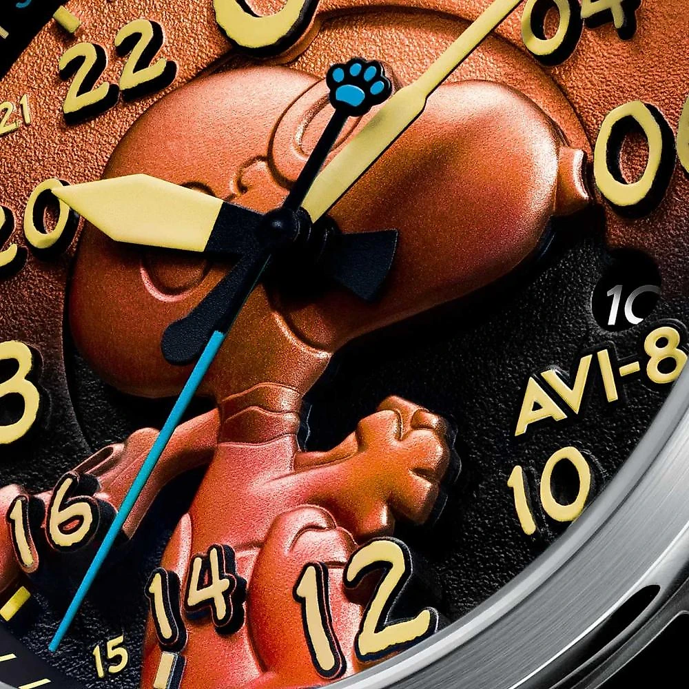 Relógio AVI-8 Spitfire Peanuts Snoopy Flying Ace Automatic Burnt Orange AV-4150-02