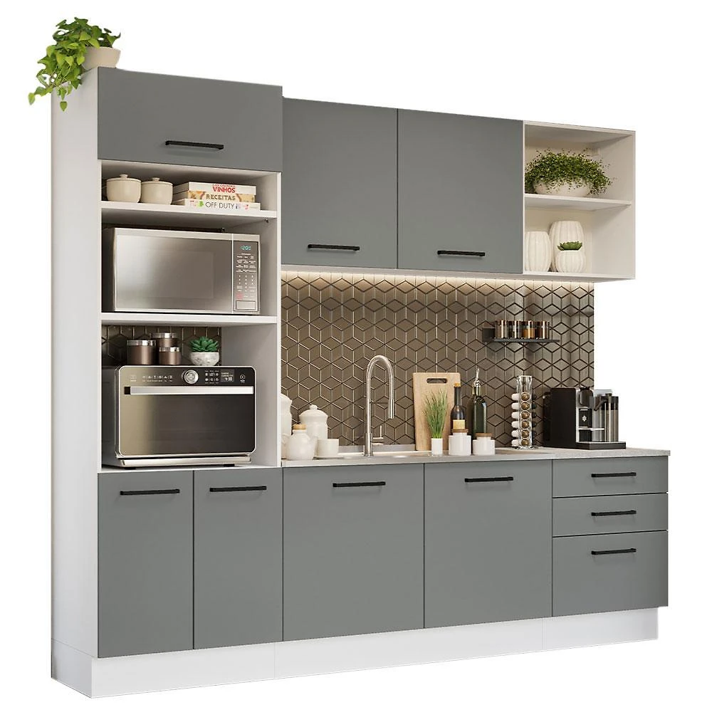Armário de cozinha completa 250cm branco/cinza agata madesa 01