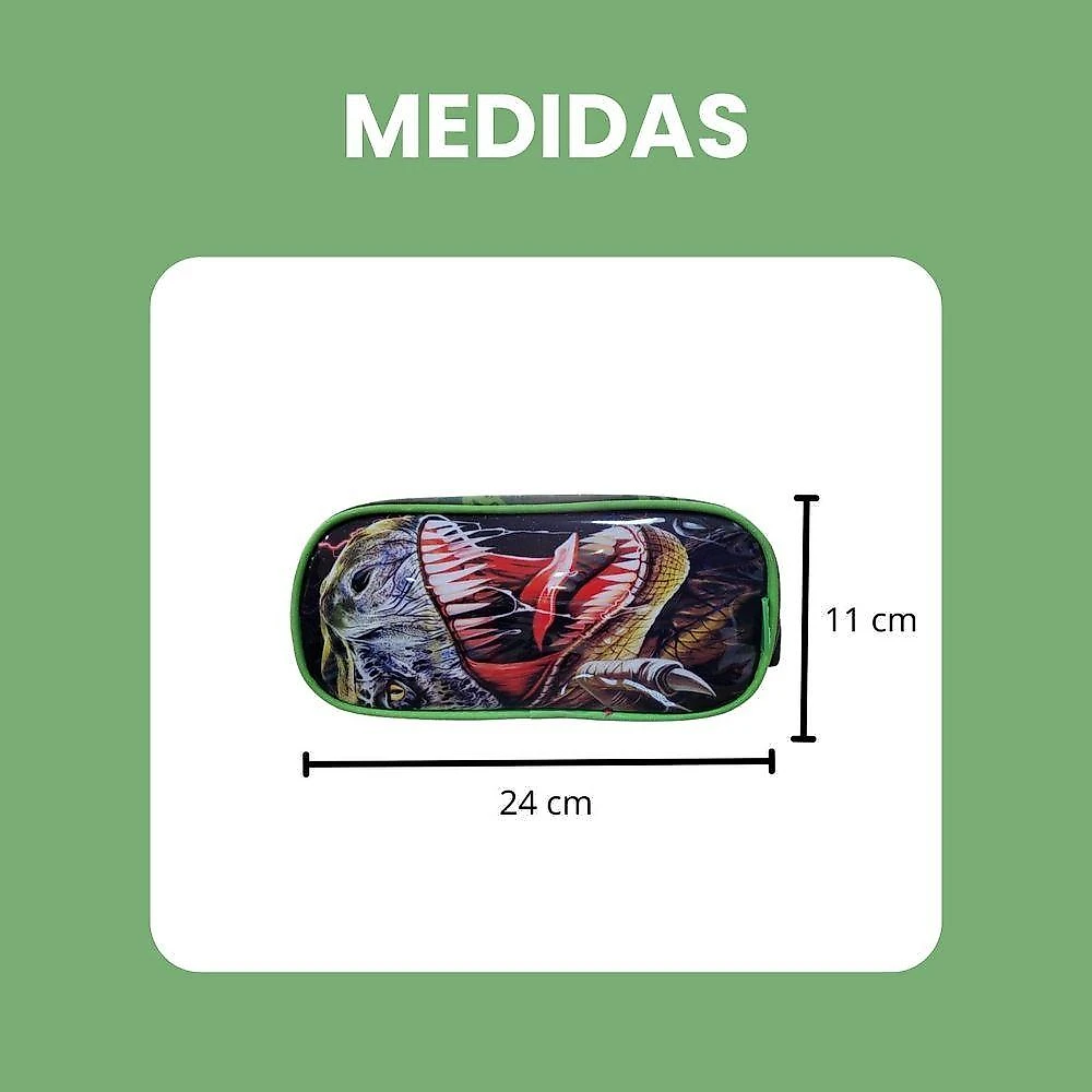 Kit Escolar Trex Para Meninos Mochila + Lancheira + Estojo Reforçada Resistente 17' - Trex Attack Verde Escuro