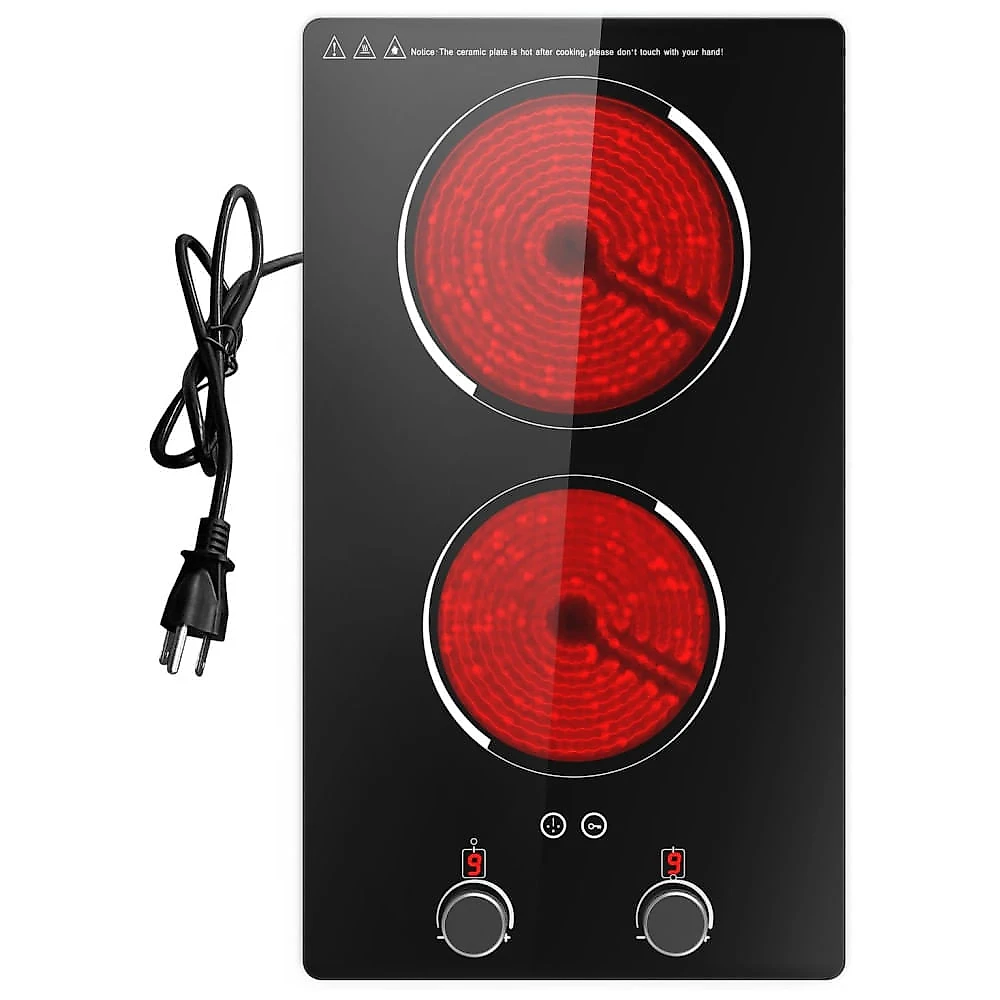 Cooktop Eltrico Porttil com 2 Bocas, 9 Nveis de Potncia, Trava para Crianas, Temporizador e Proteo Contra Superaquecimento, 110V 2100W, GTKZW, Preto 110v