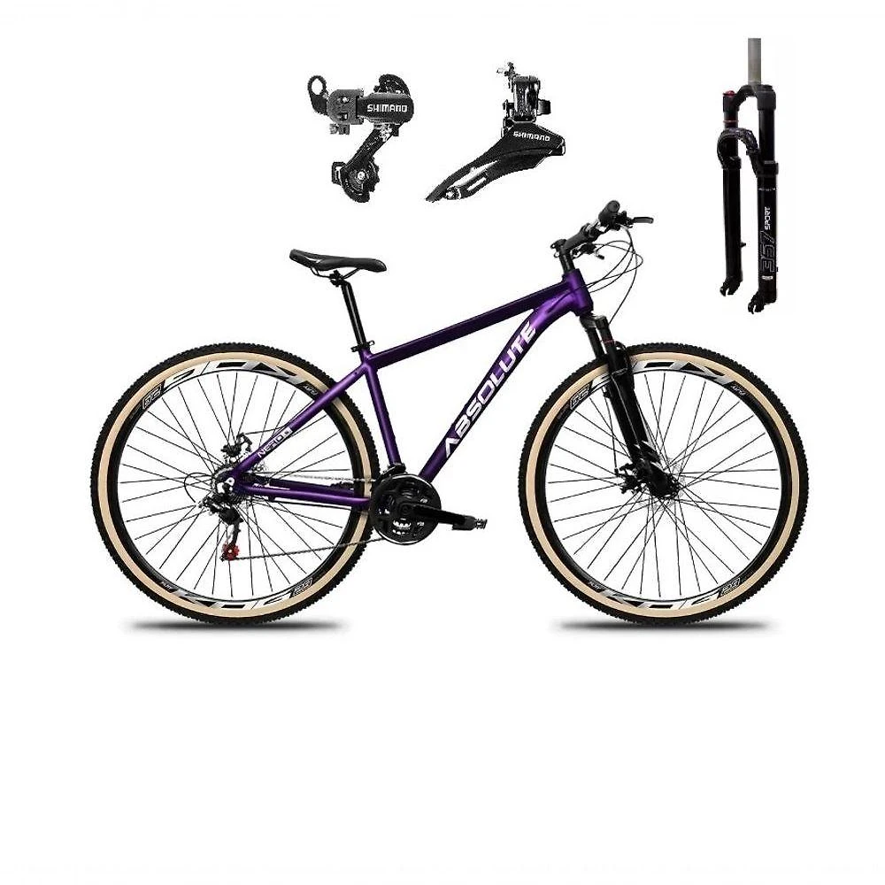 Bicicleta Aro 29 Absolute Nero 5 Câmbios Shimano 24v Alumínio Garfo Com Trava Mountain Bike Roxo Tam: 17