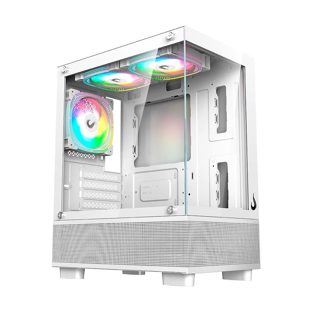 Gabinete Gamer Rise Mode Crystal Glass 02, Mid Tower, Lateral e Frontal em vidro, Sem FANs, Branco - RM-CA-CY-02-FW