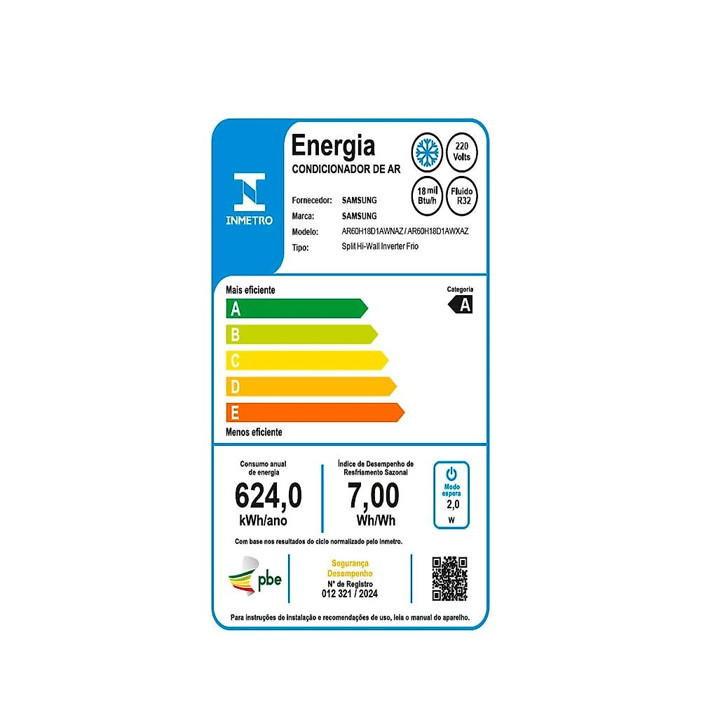 Ar-Condicionado Split Inverter 18000 BTUs Samsung WindFree AI Pro Wi-Fi High Wall Só Frio AR60H18D1AWNAZ/AR60H18D1AWXAZ 220V