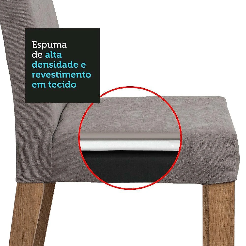 Conjunto sala de jantar mesa tampo de madeira 6 cadeiras silver renata madesa rustic/branco/silver