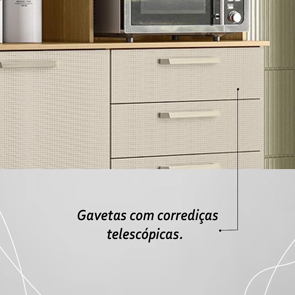 Armário De Cozinha Compacta Mdf 6 Portas Ferrara Plus Freijó-soft