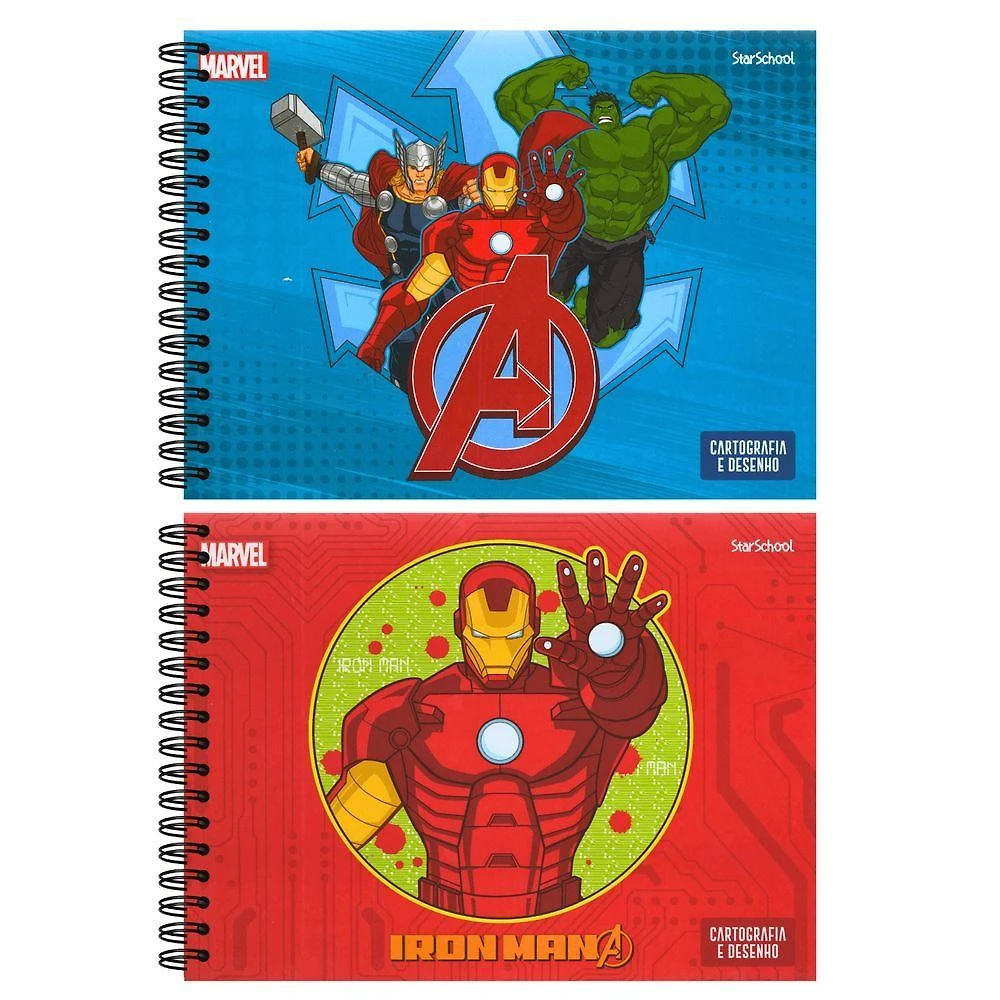 Caderno Espiral Cartografia e Desenho Jandaia Marvel Avengers Starschool 80 Folhas 275X200MM Branco