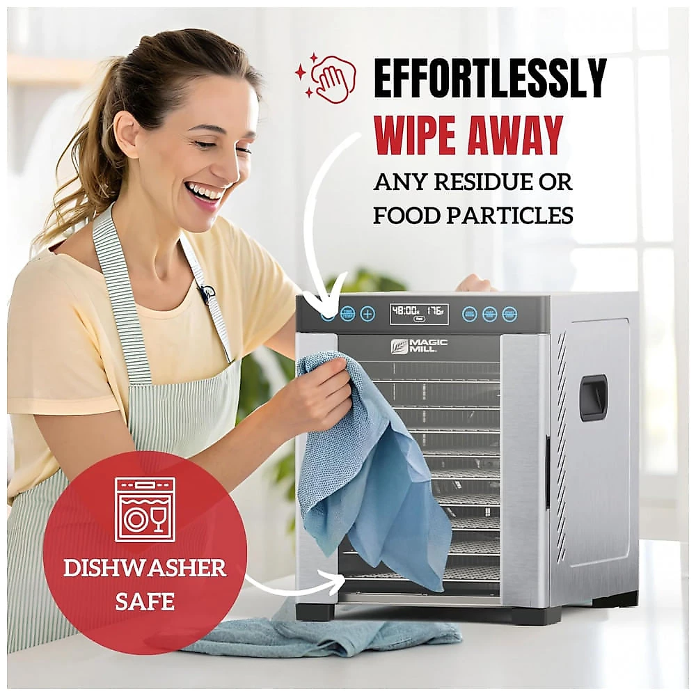 Desidratador de Alimentos Magic Mill Pro com 10 Bandejas em Aço Inoxidável para Jerky, Petiscos para Cães, Ervas, Carne, Frutas