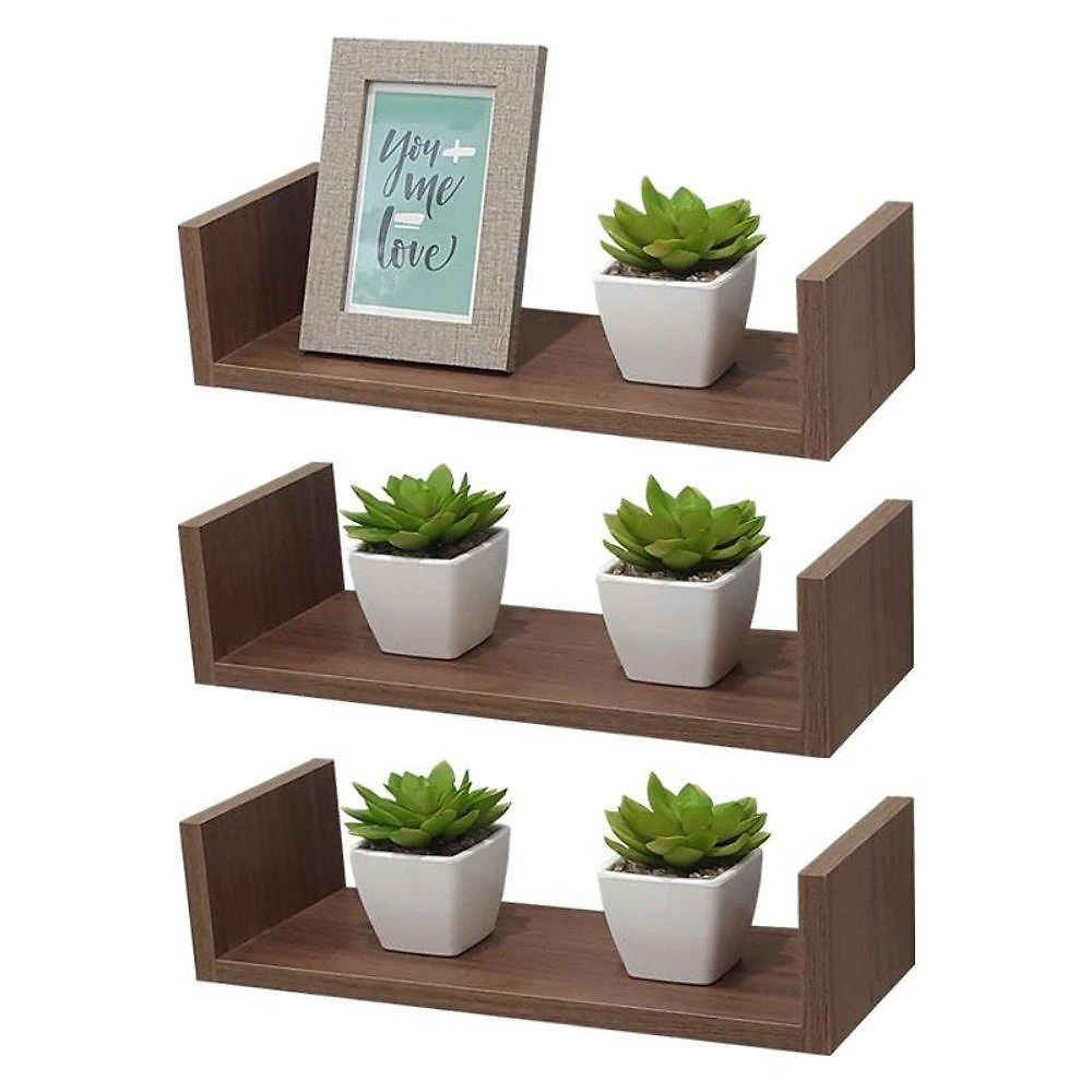 Prateleira Kit 3 U 30x10CM MDP Suporte Invisível Organizador Moderno Sala Marrom Mercado