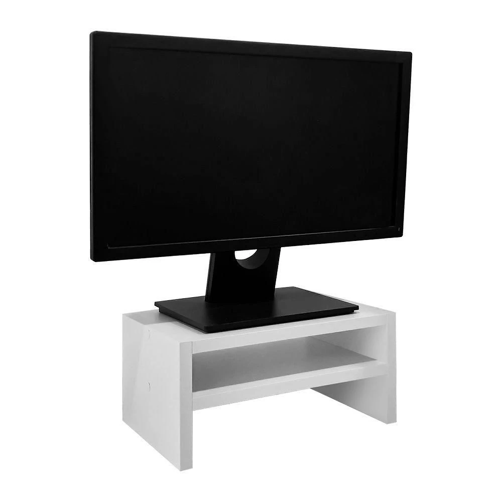 Suporte para Monitor Madeira Branco com Nicho Organização e Conforto Visual 30CM