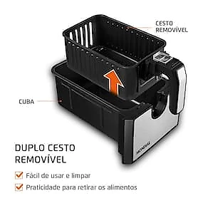 Fritadeira Elétrica Sem Óleo Air Fryer Mondial AFD-01-BI 8L Digital com Cesto Duplo– Preta/Inox 110V
