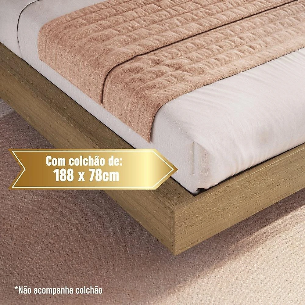 Cama de Solteiro 90 Suspensa com Ilunimação em Led e Organizador na Cabeceira Cancun  Mel
