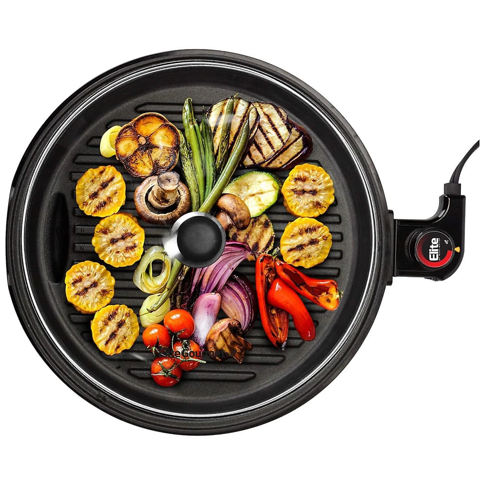 Churrasqueira Elétrica Indoor Elite Gourmet EMG6505G  Smokeless com Tampa de Vidro, Fácil de Limpar - Design Não-Grudento e Ajuste de Temperatura