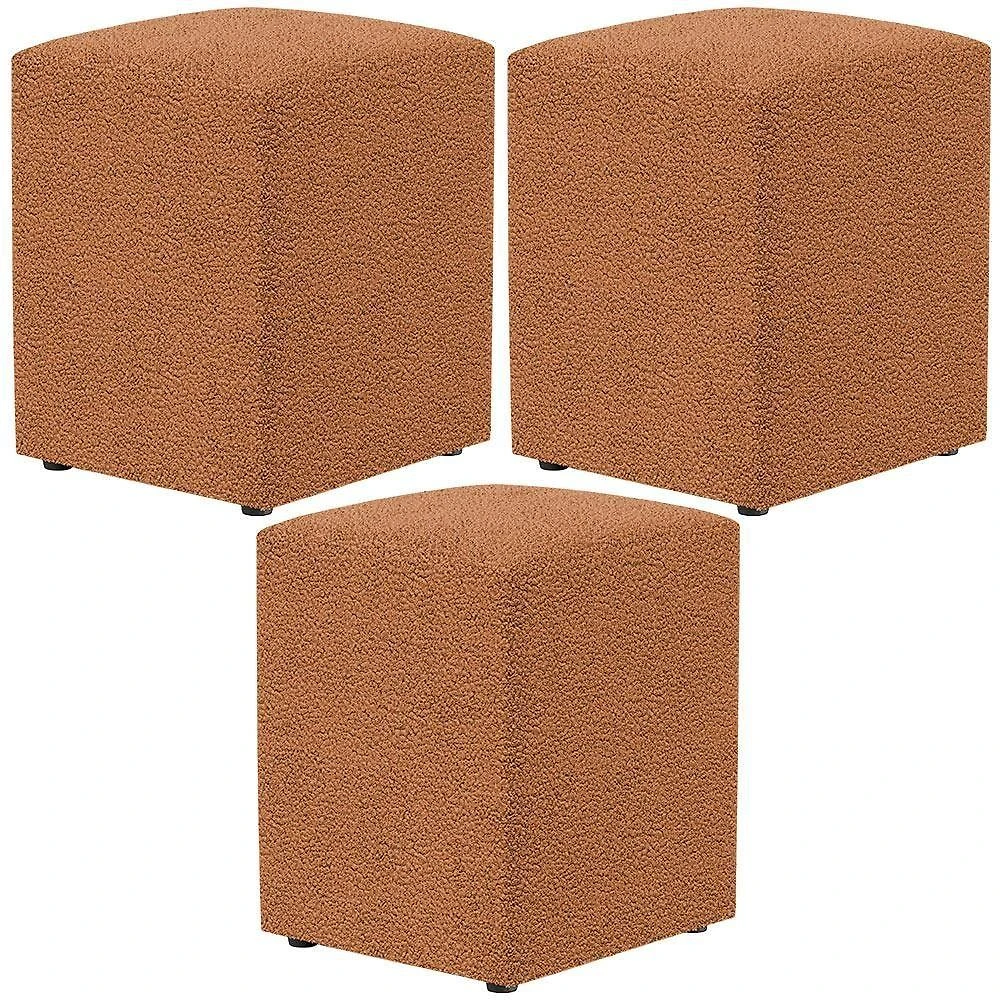 Kit 03 Puffs Quadrado Decorativo Sala De Estar L02 Bouclê Terracota