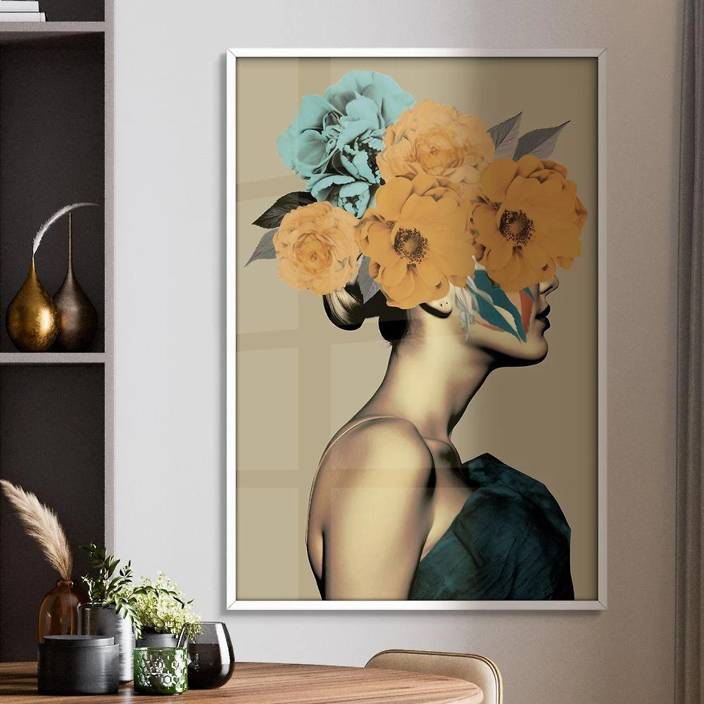 Quadro Decorativo Flores Que Vibram Retangular 50x75CM em Madeira com Vidro Acrílico Branco Soleil